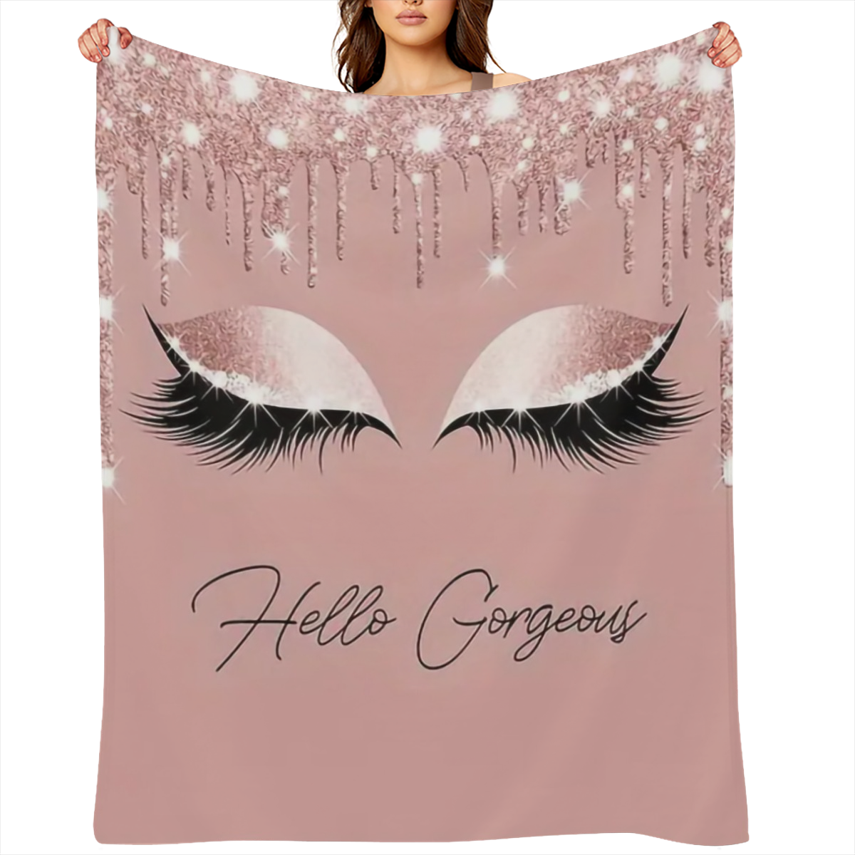 1pcs Cozy Sweet Makeup Art Eyelash Pattern Flannel Blanket - Soft, Plush, and Warm Throw Blanket for Sofa, Bed, and Nap - Perfect for Winter, Spring, and Autumn Seasons