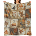 Autumn Warm Blanket Classic bird, maple leaf and pumpkin patterns - soft and warm for all seasons