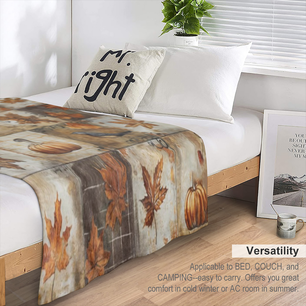 Autumn Warm Blanket Classic bird, maple leaf and pumpkin patterns - soft and warm for all seasons