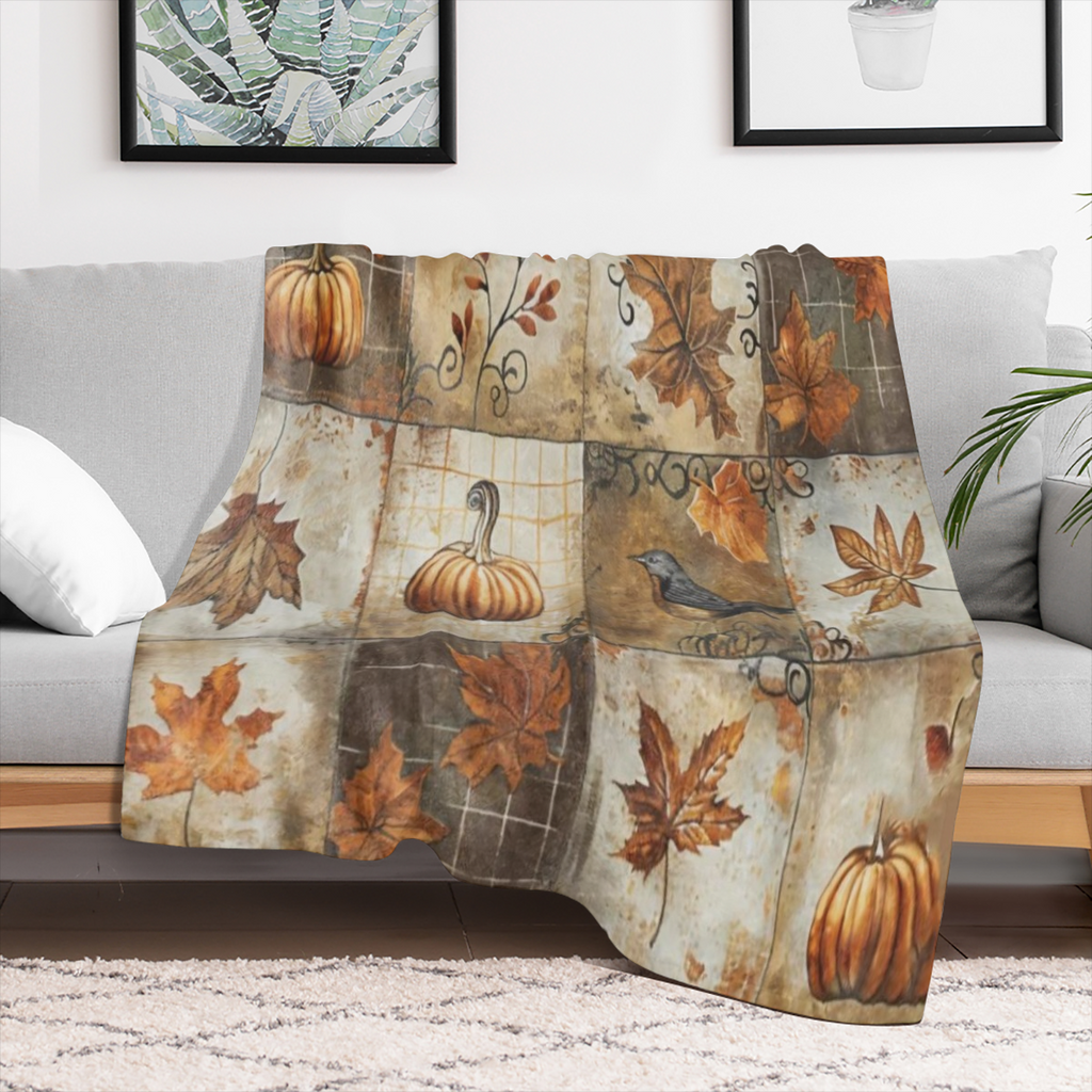 Autumn Warm Blanket Classic bird, maple leaf and pumpkin patterns - soft and warm for all seasons