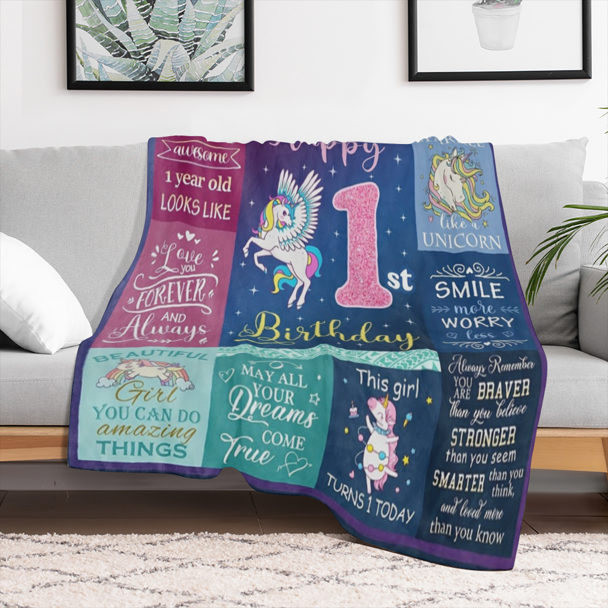 1pc 1 Year Daughter Birthday Gift Blanket, Gifts For 1/one Year Daughter, One Year Daughter Birthday Gifts, First Birthday Gift Ideas, Suitable For Nap, Office, Sofa, Couch, Bed, Camping And Travel, F
