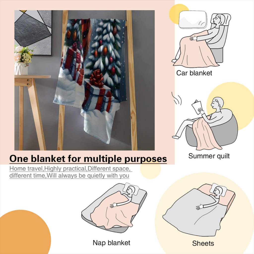 `Christmas Highland Cow Throw Blanket, Cute Scottish Cow With Santa Hat Winter Snowy Xmas Tree Gift Soft Flannel Blanket, Holiday Farmhouse Home Decor`