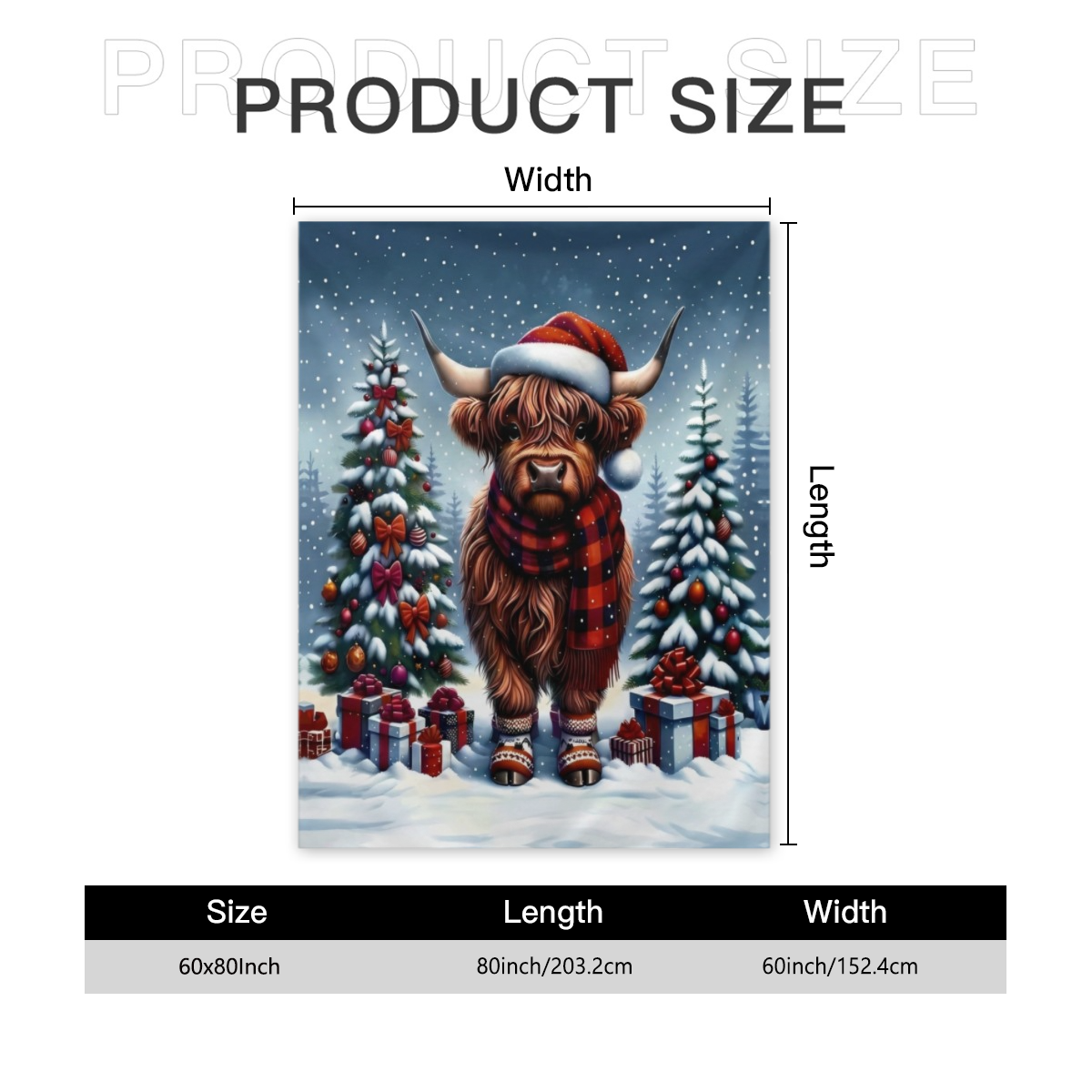 `Christmas Highland Cow Throw Blanket, Cute Scottish Cow With Santa Hat Winter Snowy Xmas Tree Gift Soft Flannel Blanket, Holiday Farmhouse Home Decor`