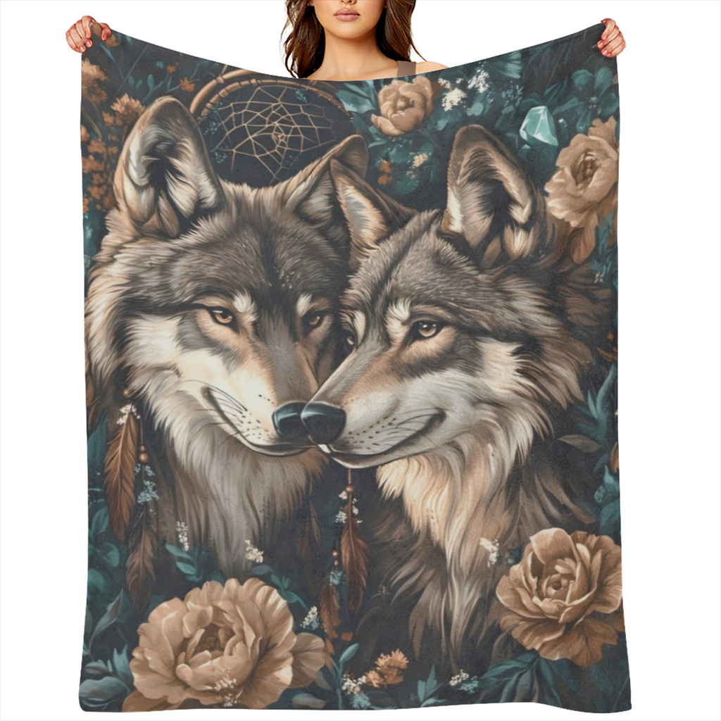 1pc Vintage Wolf Tribe Design Flannel Blanket - Tear Resistant Polyester, All Seasons, Non- Woven Fabric, Multi- Purpose for Home, Office, Outdoor Camping, Car, Holiday Decor Gift
