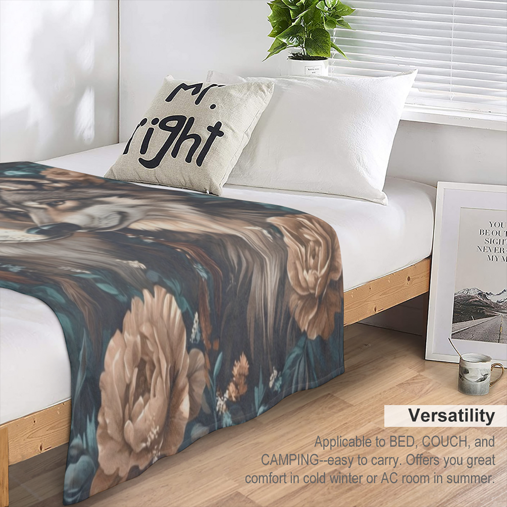 1pc Vintage Wolf Tribe Design Flannel Blanket - Tear Resistant Polyester, All Seasons, Non- Woven Fabric, Multi- Purpose for Home, Office, Outdoor Camping, Car, Holiday Decor Gift