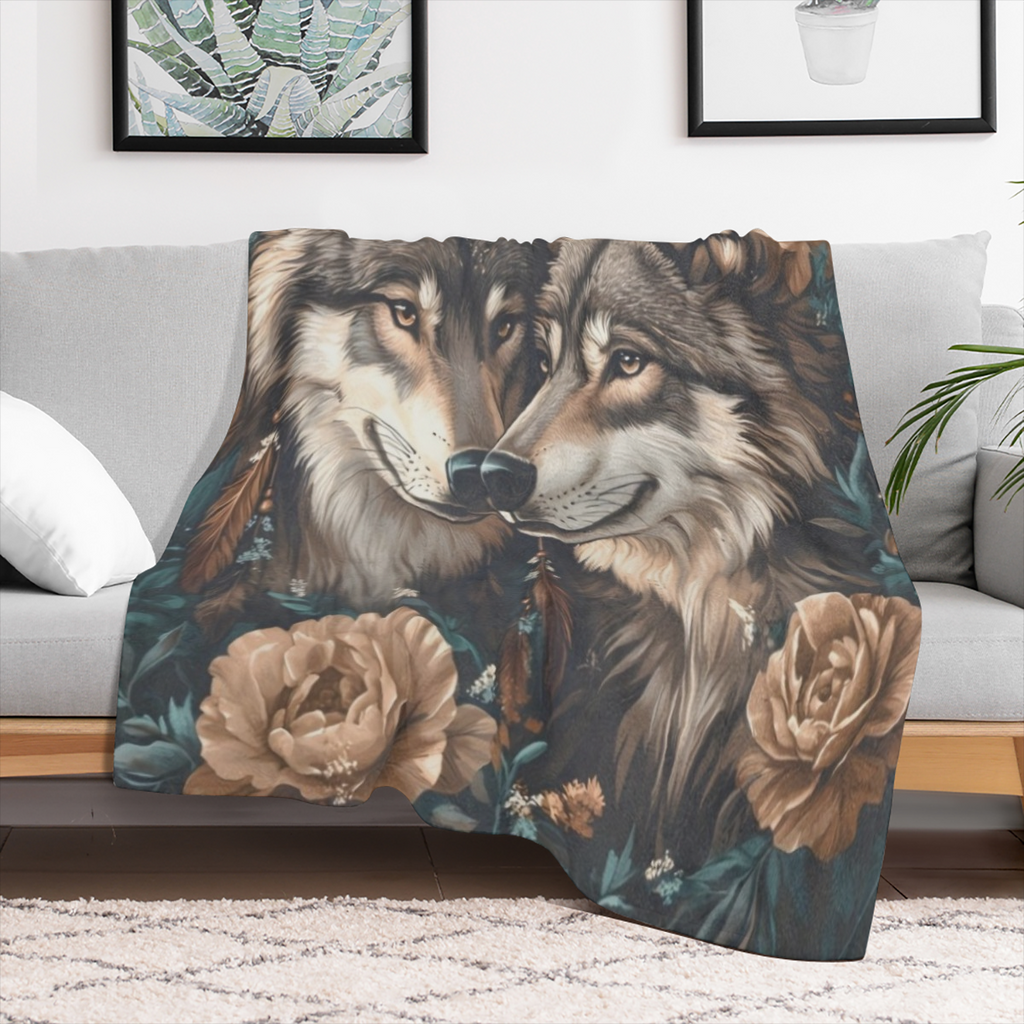 1pc Vintage Wolf Tribe Design Flannel Blanket - Tear Resistant Polyester, All Seasons, Non- Woven Fabric, Multi- Purpose for Home, Office, Outdoor Camping, Car, Holiday Decor Gift