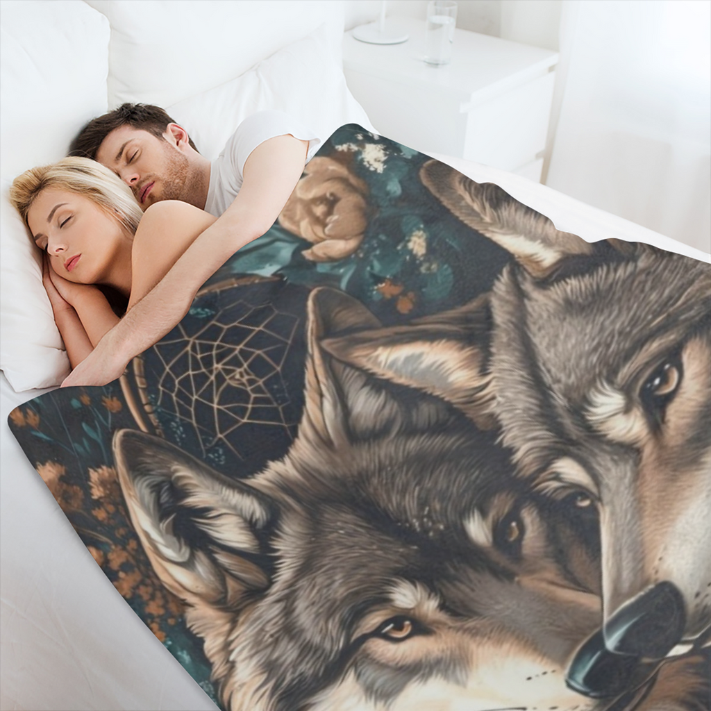1pc Vintage Wolf Tribe Design Flannel Blanket - Tear Resistant Polyester, All Seasons, Non- Woven Fabric, Multi- Purpose for Home, Office, Outdoor Camping, Car, Holiday Decor Gift