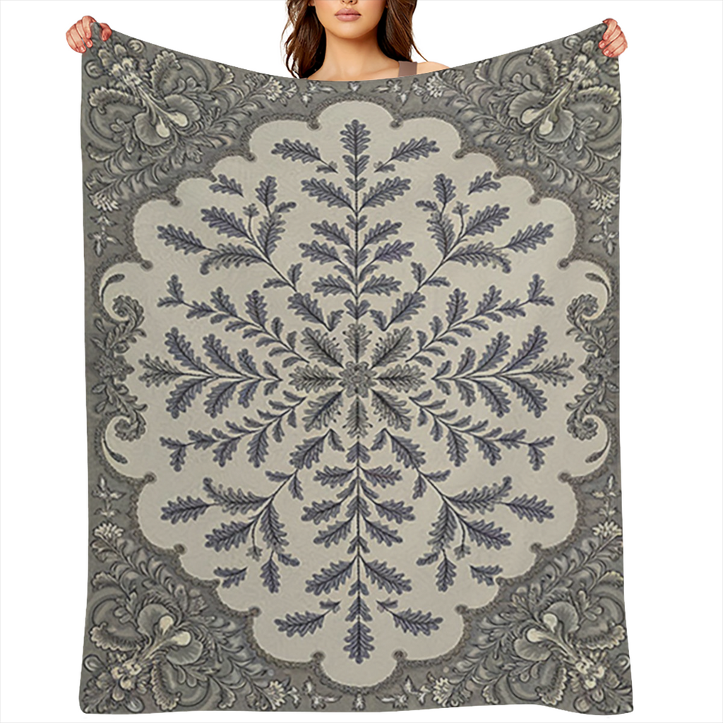 1pc Vintage Floral Blanket Grey and Beige Oak Leaf Print Suitable for Sofa Decor Bed Decor Living Room Decor Bedroom Decor Home Decor and Wall Decor.