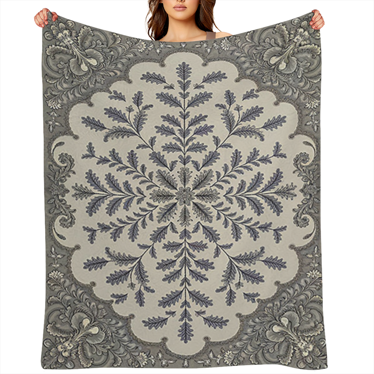 1pc Vintage Floral Blanket Grey and Beige Oak Leaf Print Suitable for Sofa Decor Bed Decor Living Room Decor Bedroom Decor Home Decor and Wall Decor.