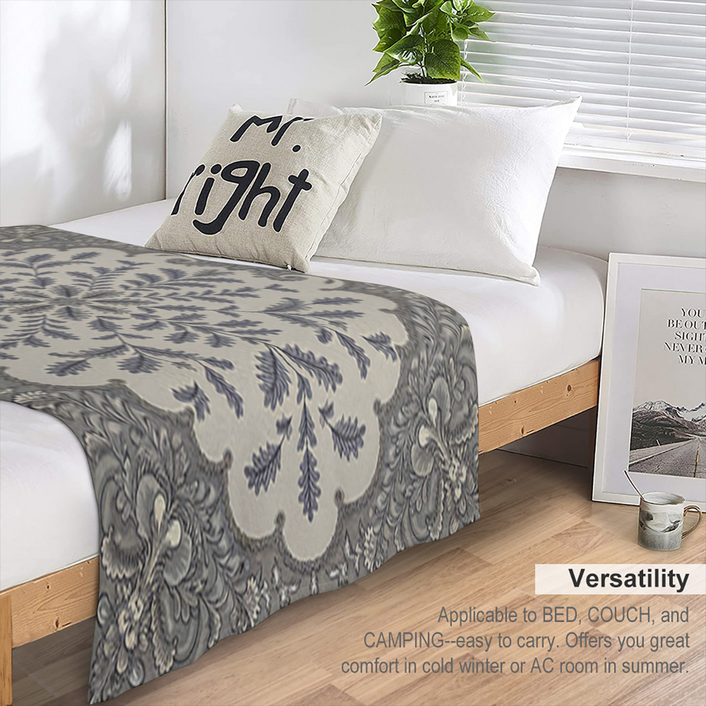 1pc Vintage Floral Blanket Grey and Beige Oak Leaf Print Suitable for Sofa Decor Bed Decor Living Room Decor Bedroom Decor Home Decor and Wall Decor.
