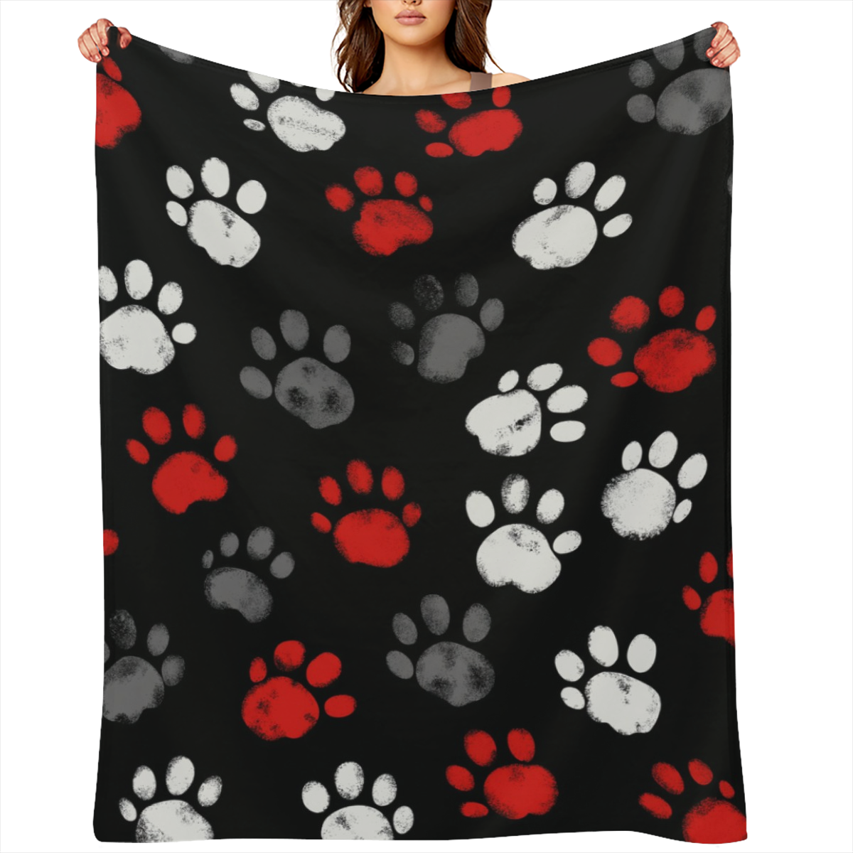 1pc Cozy & Colorful Dog Paw Print Flannel Throw Blanket - Soft, Warm for Couch, Naptime, Camping & Travel - Ideal Gift for Pet Lovers