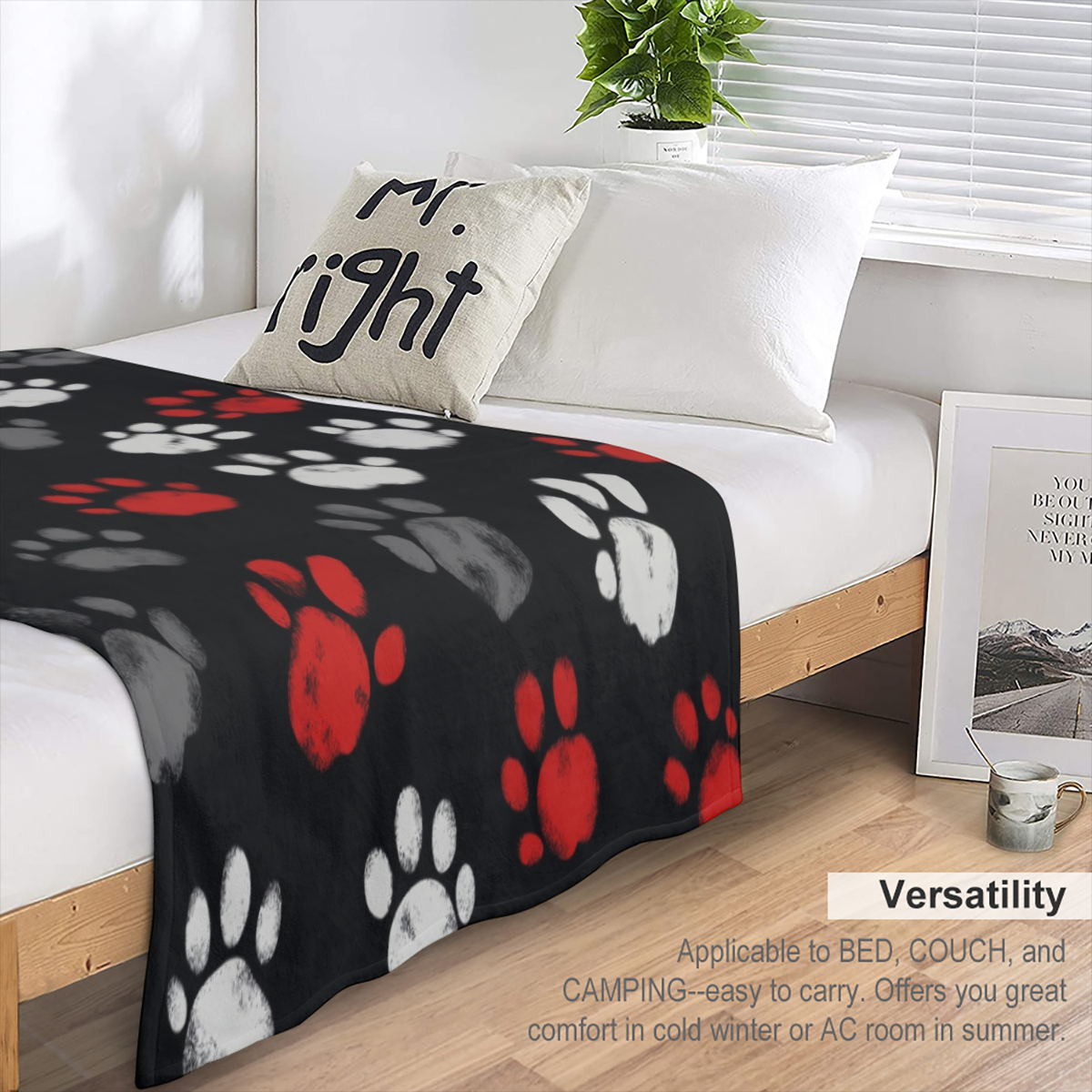 1pc Cozy & Colorful Dog Paw Print Flannel Throw Blanket - Soft, Warm for Couch, Naptime, Camping & Travel - Ideal Gift for Pet Lovers