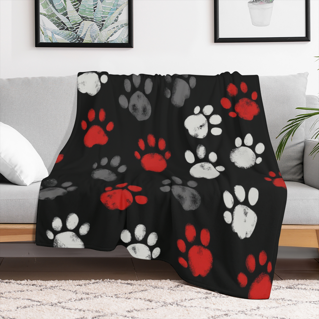 1pc Cozy & Colorful Dog Paw Print Flannel Throw Blanket - Soft, Warm for Couch, Naptime, Camping & Travel - Ideal Gift for Pet Lovers