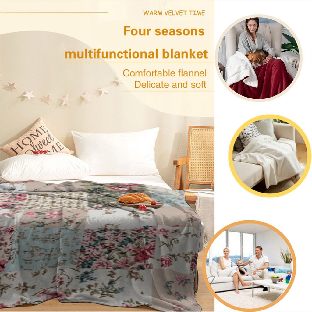 Vintage Floral Patchwork Quilted Blanket - Soft Plaid Flannel Throw with Pink, Blue, Beige, Green, Brown, White, Gray, Black - All-Season Cozy Bedspread, Couch Cover, Camping & Travel Companion - Eleg