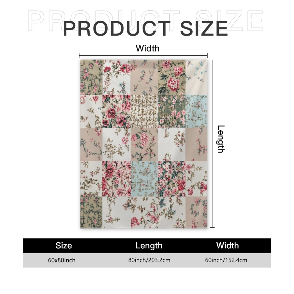 Vintage Floral Patchwork Quilted Blanket - Soft Plaid Flannel Throw with Pink, Blue, Beige, Green, Brown, White, Gray, Black - All-Season Cozy Bedspread, Couch Cover, Camping & Travel Companion - Eleg