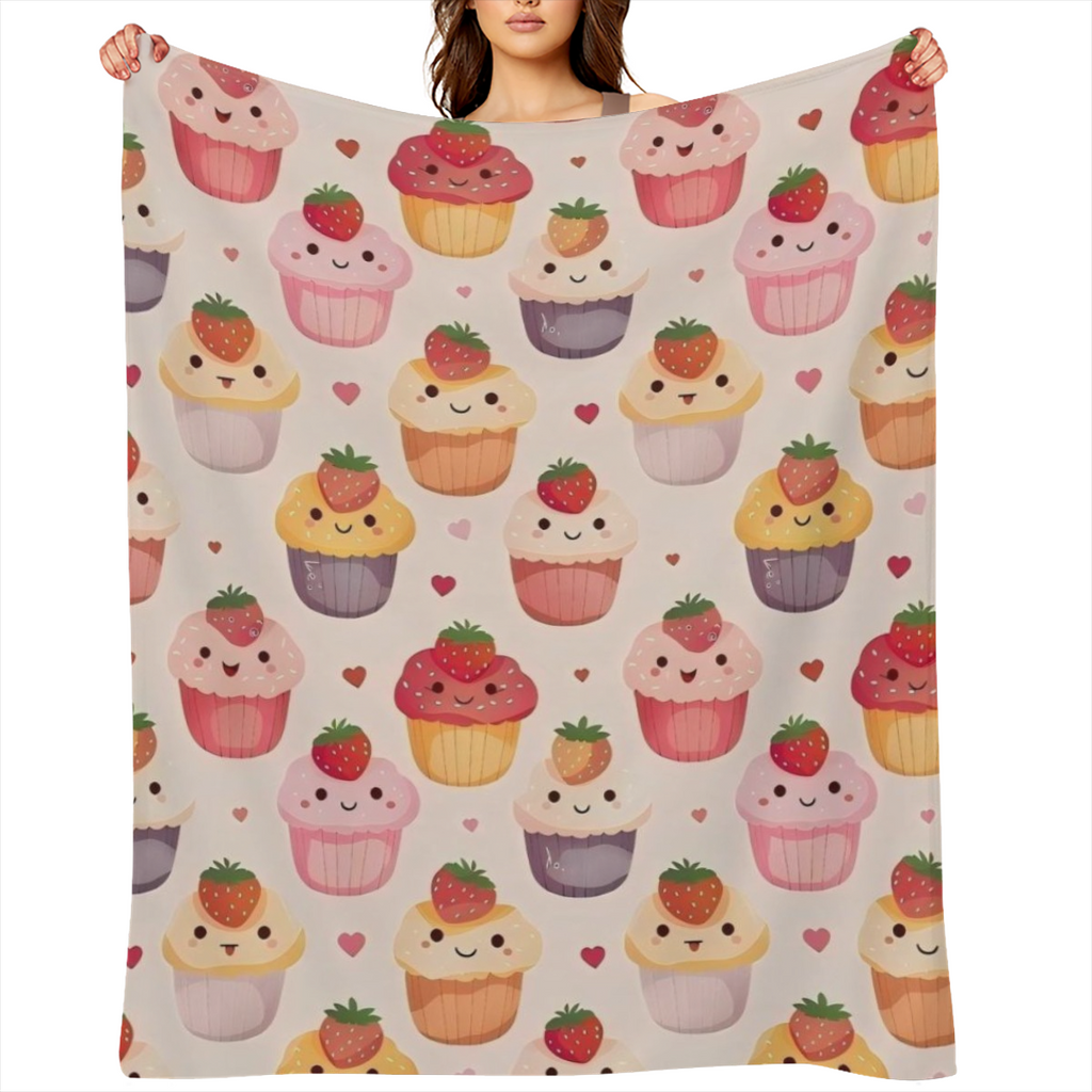 Adorable Cupcake And Hearts Blanket Soft Warm Fuzzy Lightweight Flannel Throw Blanket Perfect for Couch, Bed, Decor, Travel And Outdoor Use, Cozy Blankets for Adults Kids Women Girls