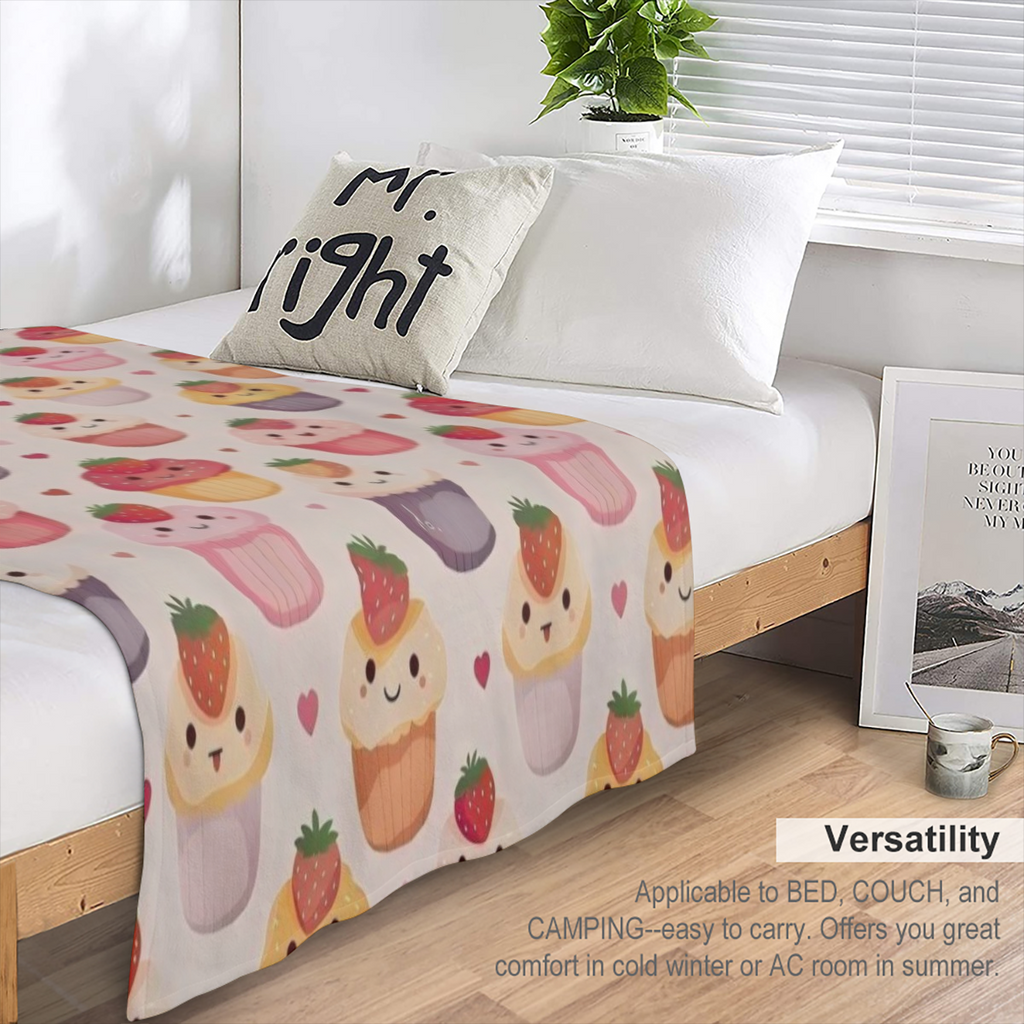 Adorable Cupcake And Hearts Blanket Soft Warm Fuzzy Lightweight Flannel Throw Blanket Perfect for Couch, Bed, Decor, Travel And Outdoor Use, Cozy Blankets for Adults Kids Women Girls