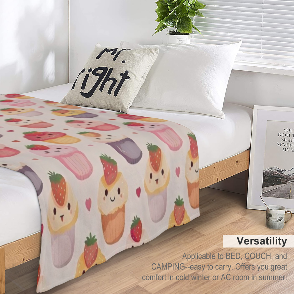 Adorable Cupcake And Hearts Blanket Soft Warm Fuzzy Lightweight Flannel Throw Blanket Perfect for Couch, Bed, Decor, Travel And Outdoor Use, Cozy Blankets for Adults Kids Women Girls