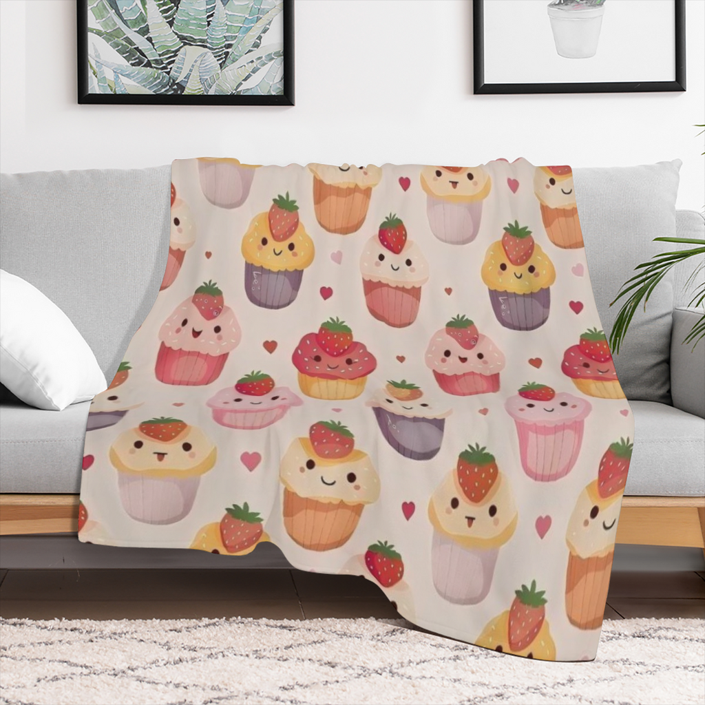 Adorable Cupcake And Hearts Blanket Soft Warm Fuzzy Lightweight Flannel Throw Blanket Perfect for Couch, Bed, Decor, Travel And Outdoor Use, Cozy Blankets for Adults Kids Women Girls