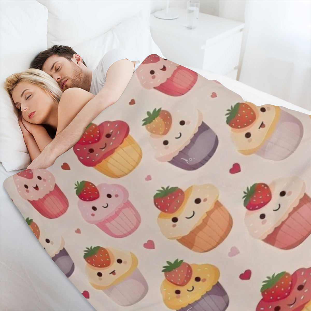 Adorable Cupcake And Hearts Blanket Soft Warm Fuzzy Lightweight Flannel Throw Blanket Perfect for Couch, Bed, Decor, Travel And Outdoor Use, Cozy Blankets for Adults Kids Women Girls