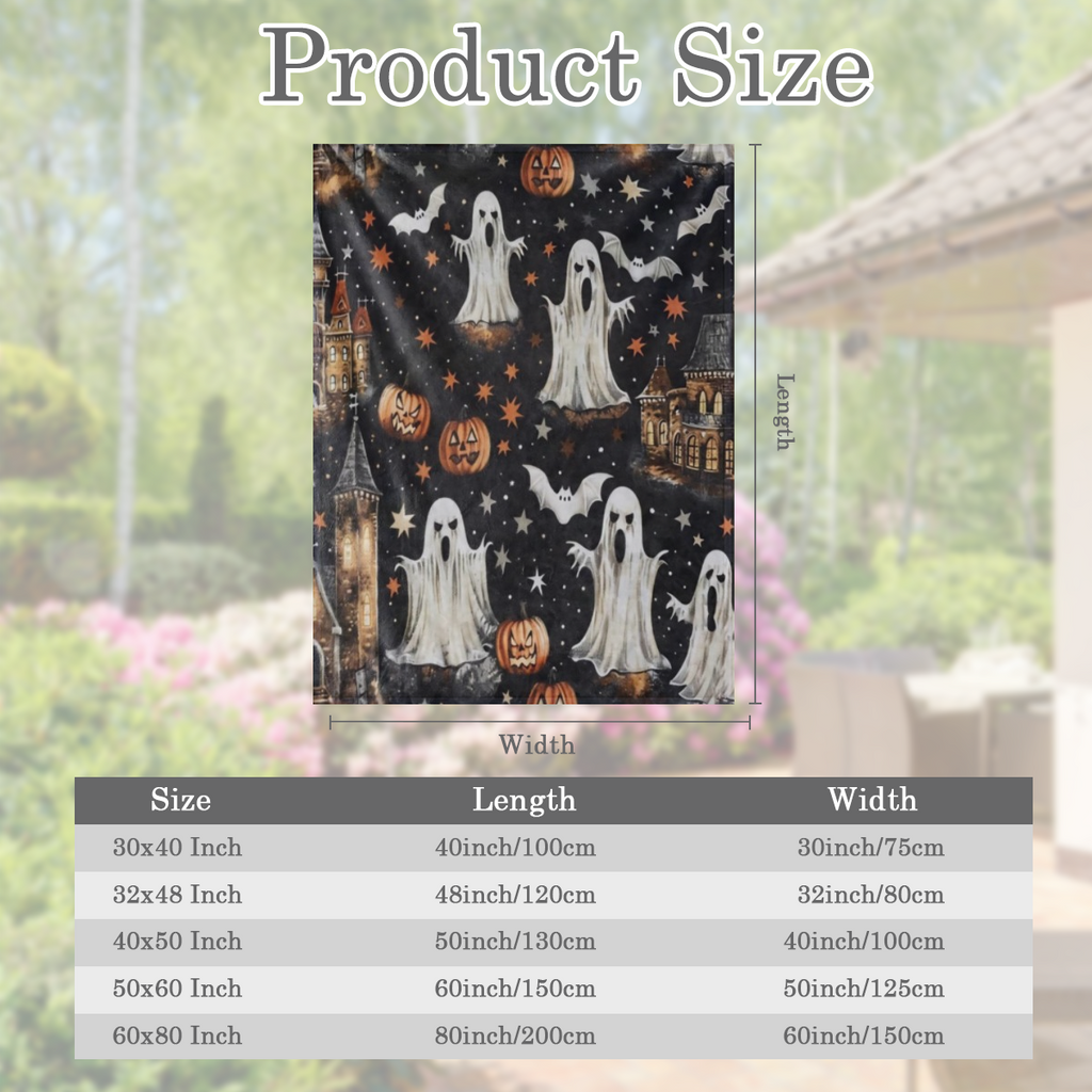 Cozy Flannel Halloween blanket with castle, ghost and bat patterns - soft and warm, perfect for sofas, beds, cars, offices, camping - all- season gift