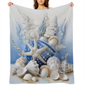 Cozy Blue Ocean-Themed Flannel Throw Blanket - Soft Warm Versatile for Couch Bed Office and Travel - Perfect Gift for All Seasons - Vibrant Sea Life Design with Starfish Seashells