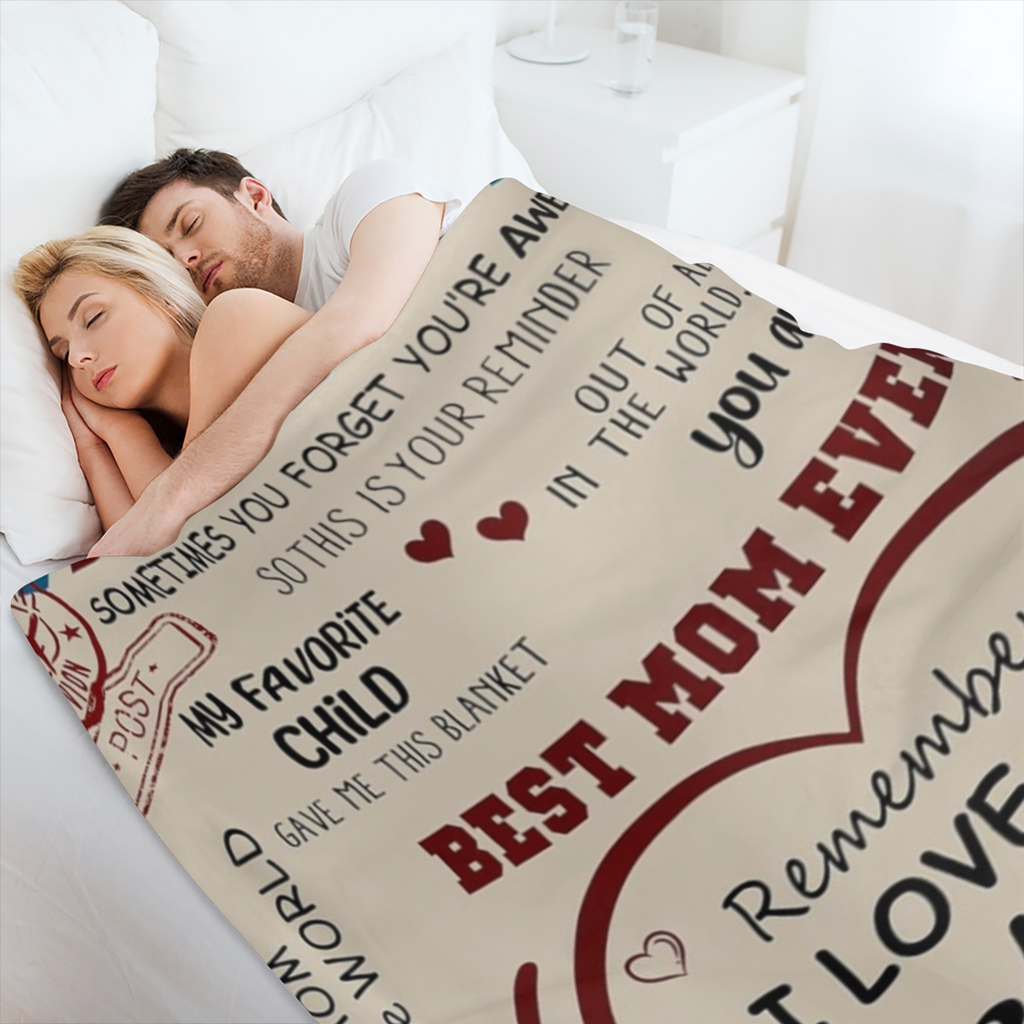 Best Mom Ever Blanket, Gifts for Mom, Mom Gifts for Christmas from Daughter Son, Gifts for Women for Anniversary, Birthday, Mother' s Day, I Love You Mom Letter Cozy Fleece Blanket 50x60, 280GSM CozyF