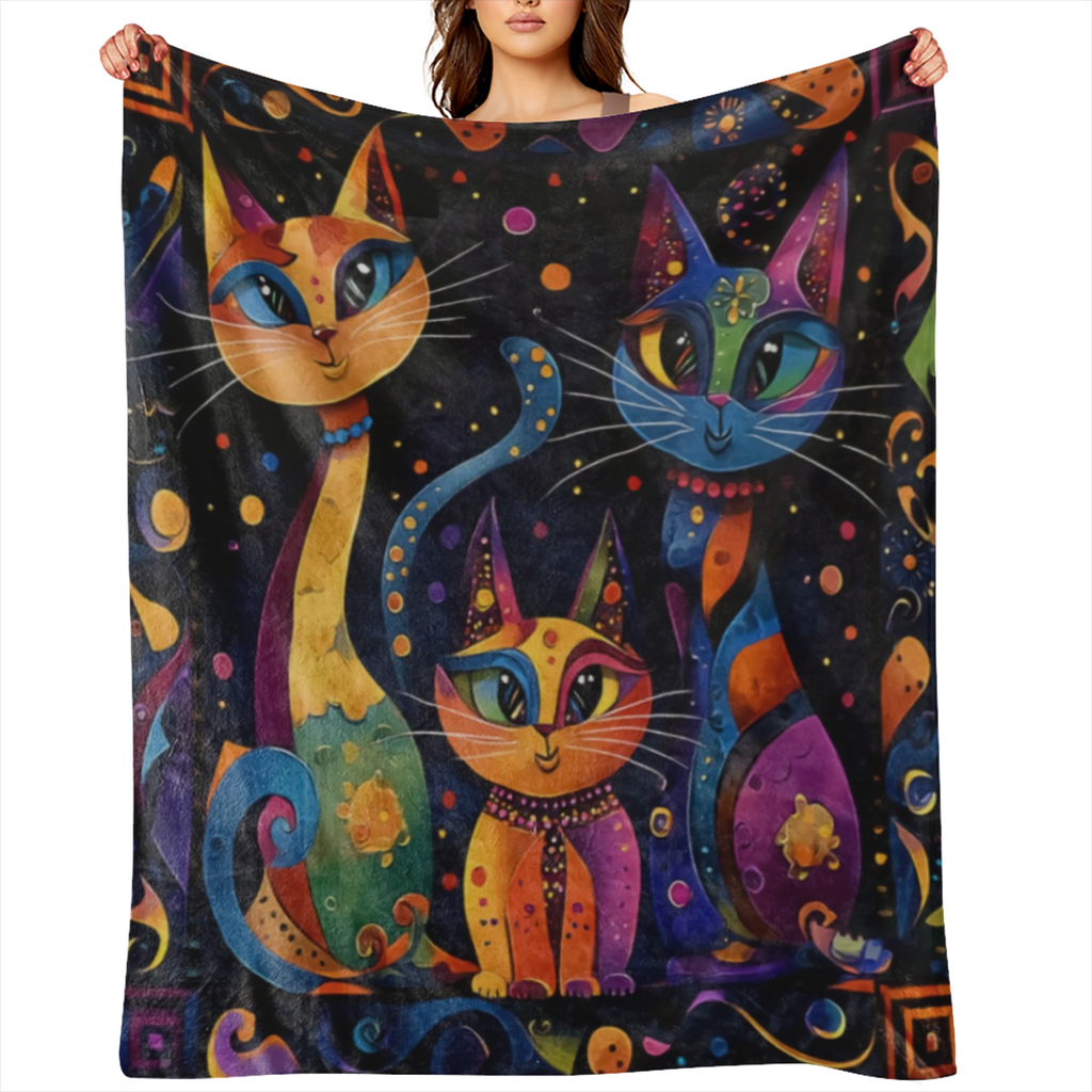 Cozy plush cat print shaggy blanket - soft, warm, versatile for sofas, beds, cars, offices, camping holiday gift ideas all year round