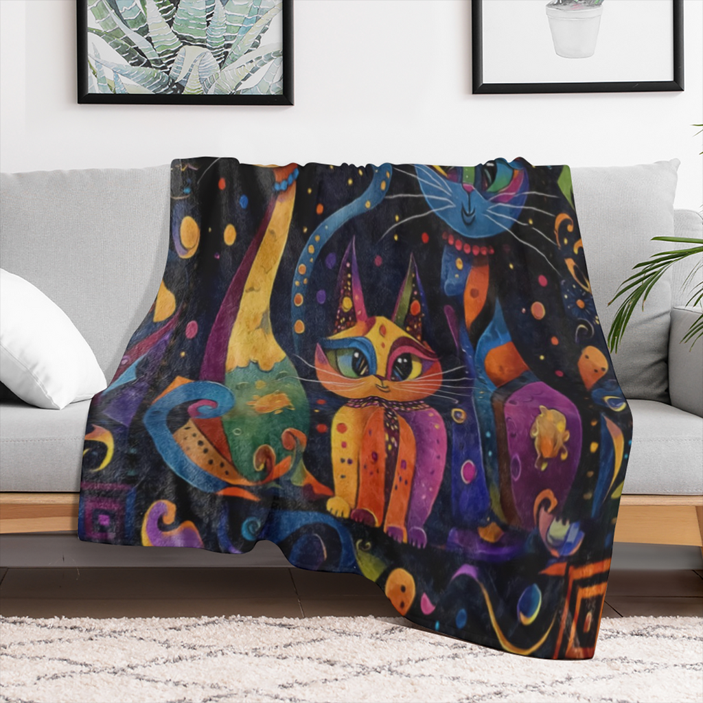 Cozy plush cat print shaggy blanket - soft, warm, versatile for sofas, beds, cars, offices, camping holiday gift ideas all year round