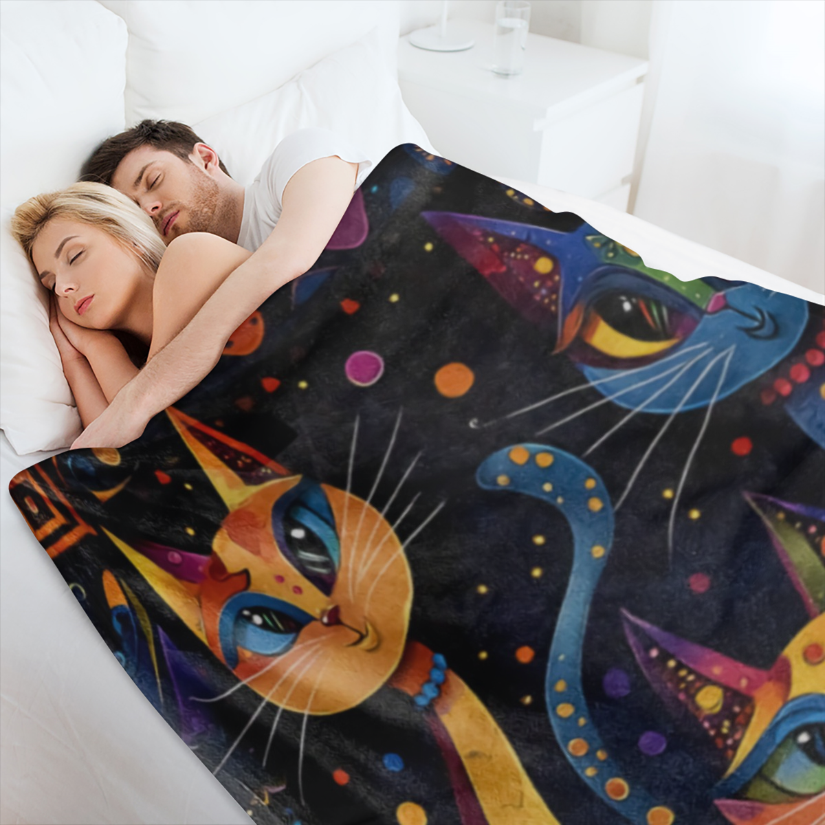 Cozy plush cat print shaggy blanket - soft, warm, versatile for sofas, beds, cars, offices, camping holiday gift ideas all year round