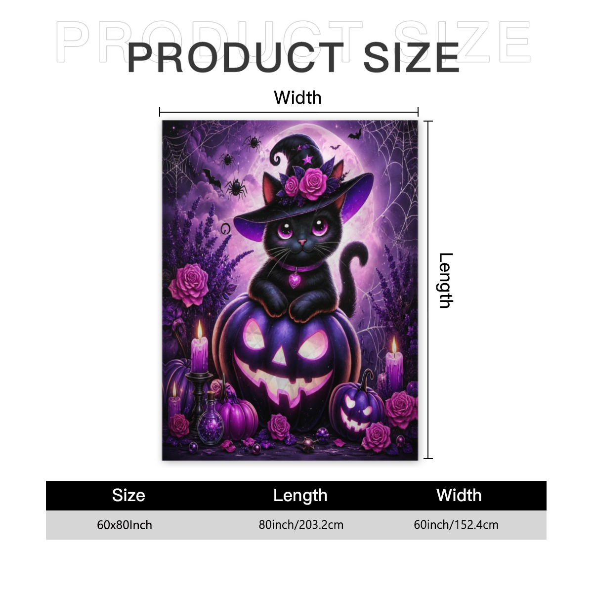 #47 Halloween Witch Hat Black Cat on Purple Pumpkin Cozy Spooky Throw Blanket