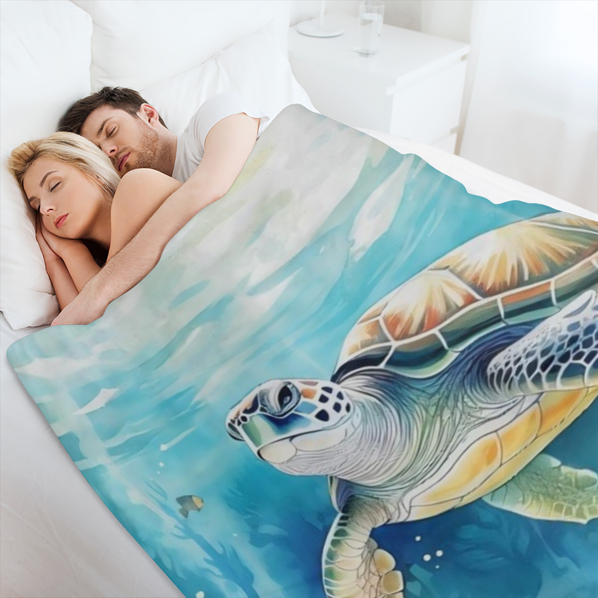 1pc Manta de Franela con Tem¨¢tica de Tortuga y Oc¨¦ano - Tela de Punto de Poli¨¦ster Suave y Plush para Todas las Estaciones, Ligera y C¨®moda para Cama y Sof¨¢, 250-300gsm, Estilo Contempor¨¢neo, Re