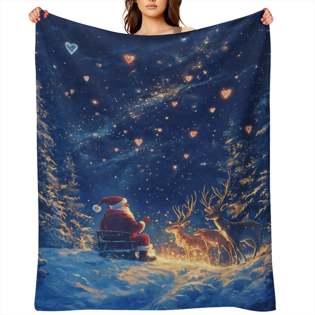Cozy Santa Claus & Elk Flannel Throw Blanket - Soft, Lightweight & Durable for Couch, Bed, Travel Perfect Gift for Family & Friends
