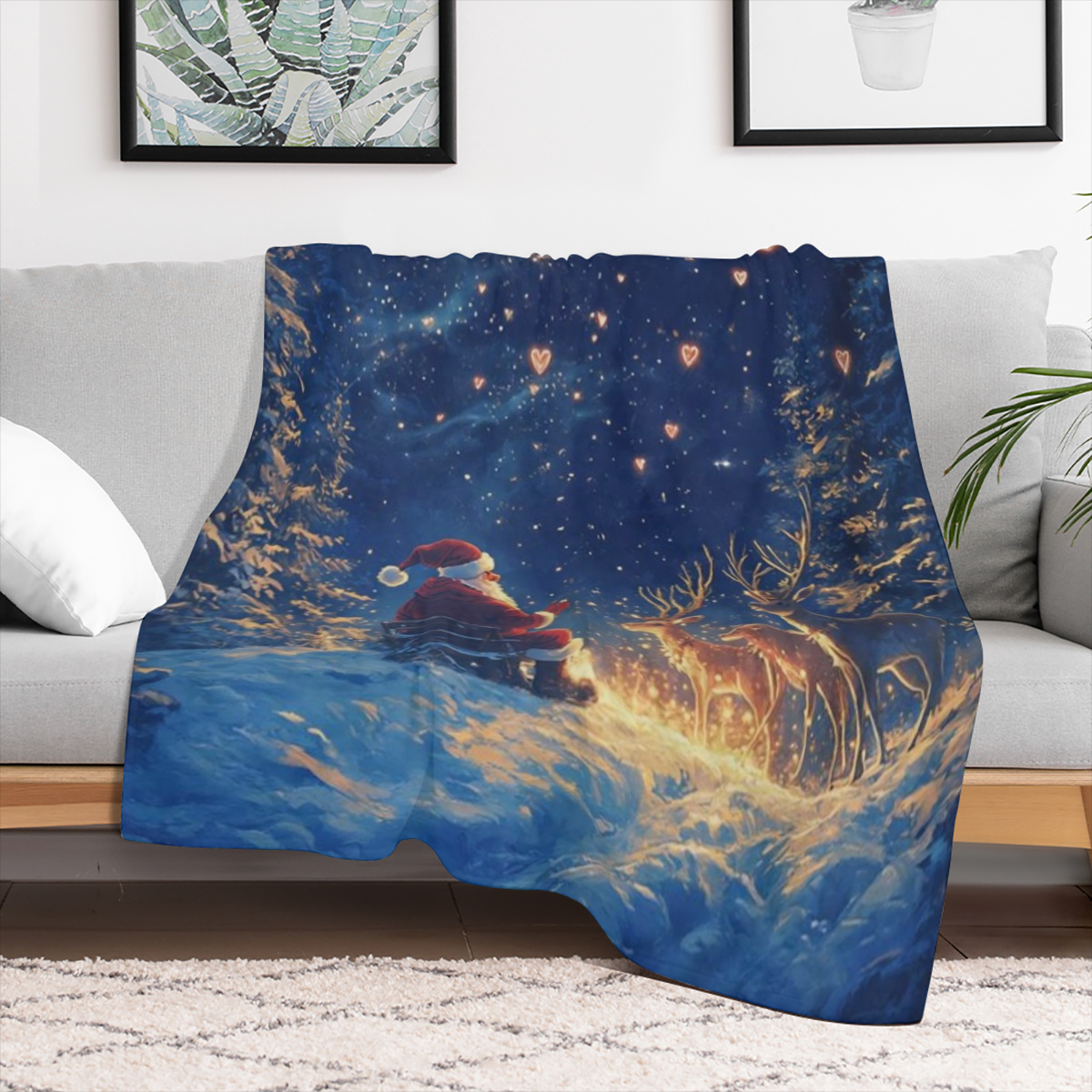 Cozy Santa Claus & Elk Flannel Throw Blanket - Soft, Lightweight & Durable for Couch, Bed, Travel Perfect Gift for Family & Friends
