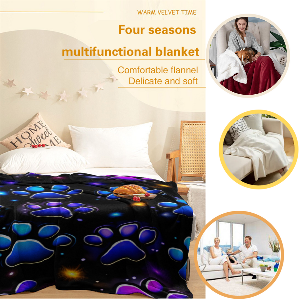 Extra Large Heavyweight 280GSM Soft Polyester Paw Print Blanket Suitable for - Deep Purple, Blue,, Black, Pink, Purple Queen Size (60"x80") & Twin/Full Sizes (30x40"/50x60") - All-Season Couch, Bed, C