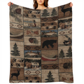 1pc Rustic Wooden Animal Pattern Flannel Throw Blanket, All- Season Versatile Bedding, Anti- Tear, Hypoallergenic, Digital Print, Polyester, Knitted, Multi- Purpose for Home, Kitchen, Camping, Travel