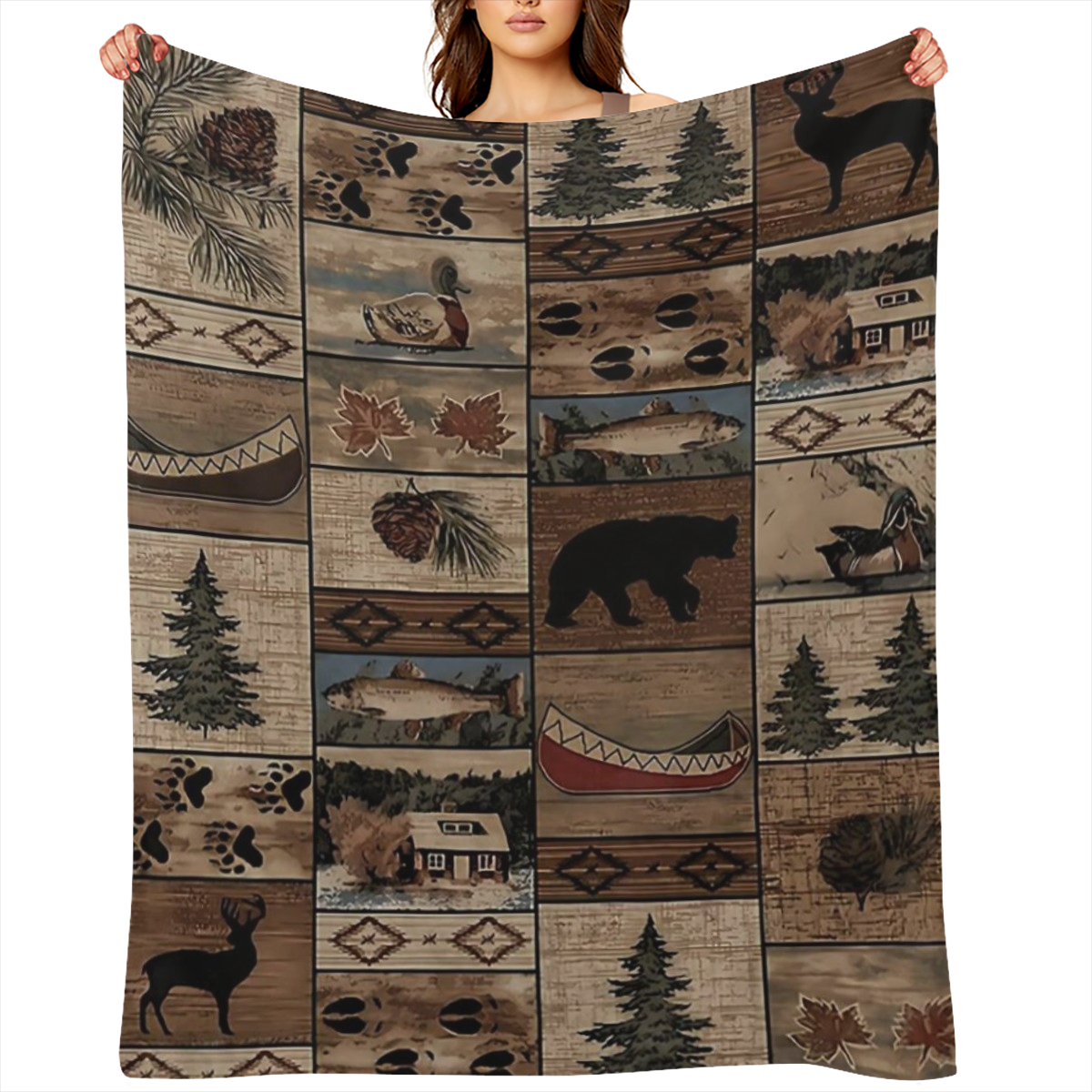 1pc Rustic Wooden Animal Pattern Flannel Throw Blanket, All- Season Versatile Bedding, Anti- Tear, Hypoallergenic, Digital Print, Polyester, Knitted, Multi- Purpose for Home, Kitchen, Camping, Travel