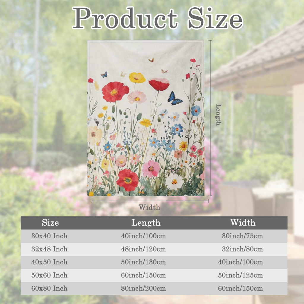 A modern floral and butterfly patterned flannel blanket - tear resistant, knitted fabric for all seasons, perfect for home, office, outdoors, beach, camping - digitally printed polyester decorative bl