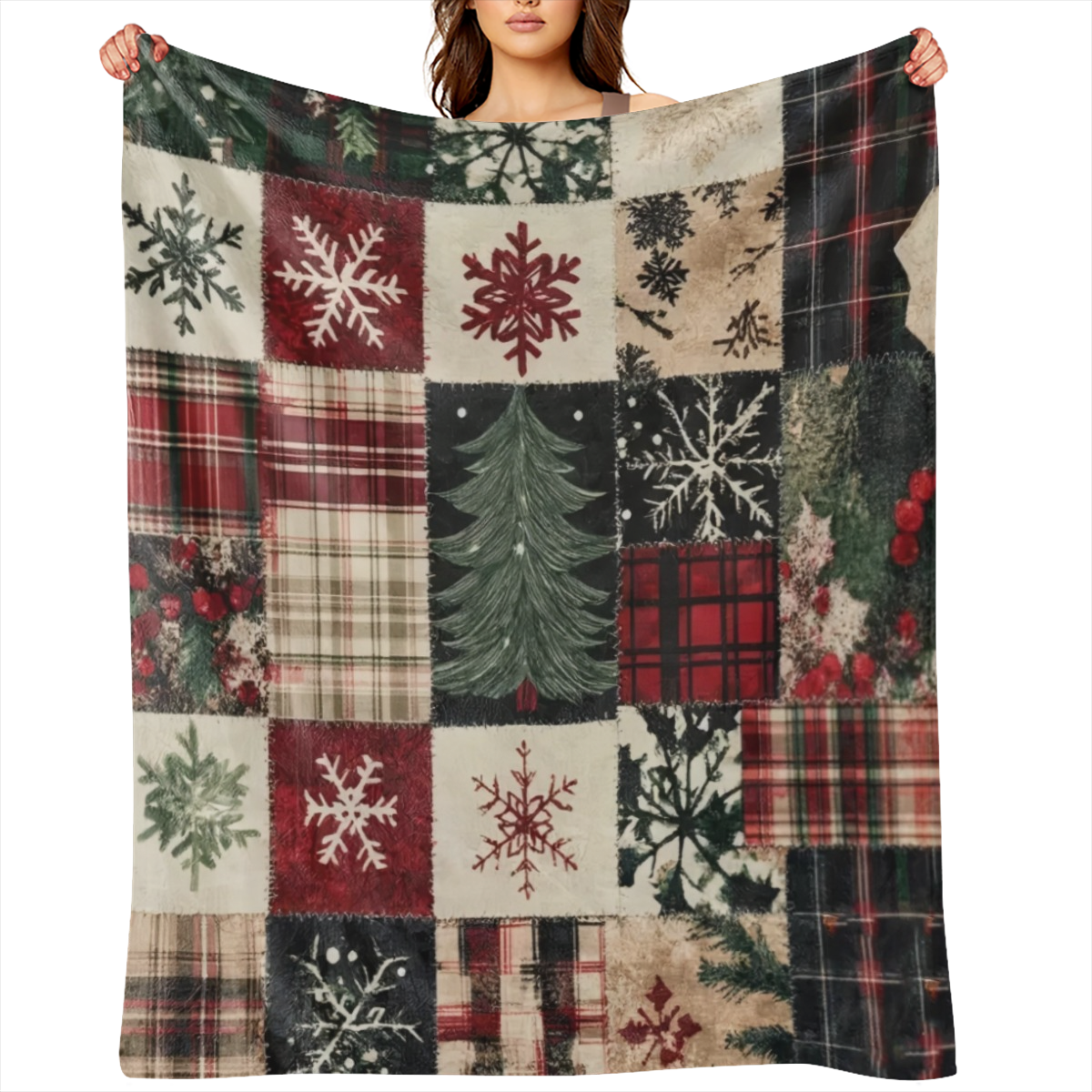Cozy Flannel Christmas blanket in snow and pine pattern - soft and warm, suitable for sofas, beds, cars, offices, camping - all- season gift, Christmas throw blanket