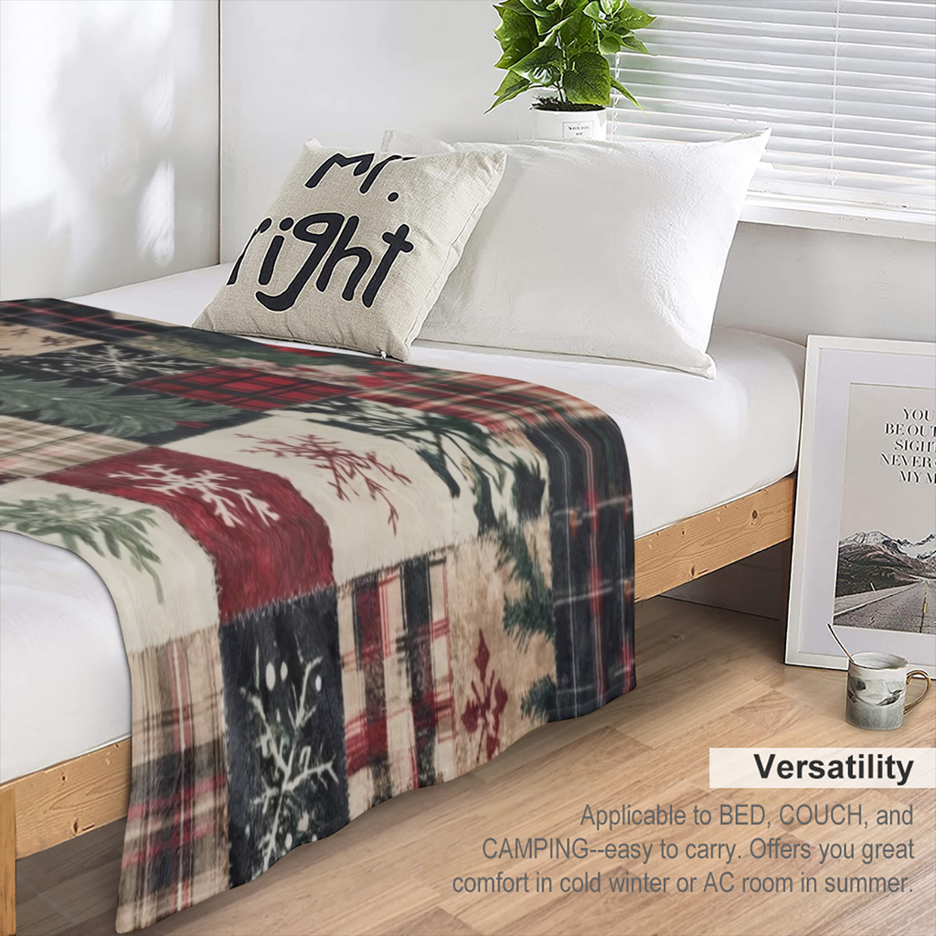 Cozy Flannel Christmas blanket in snow and pine pattern - soft and warm, suitable for sofas, beds, cars, offices, camping - all- season gift, Christmas throw blanket