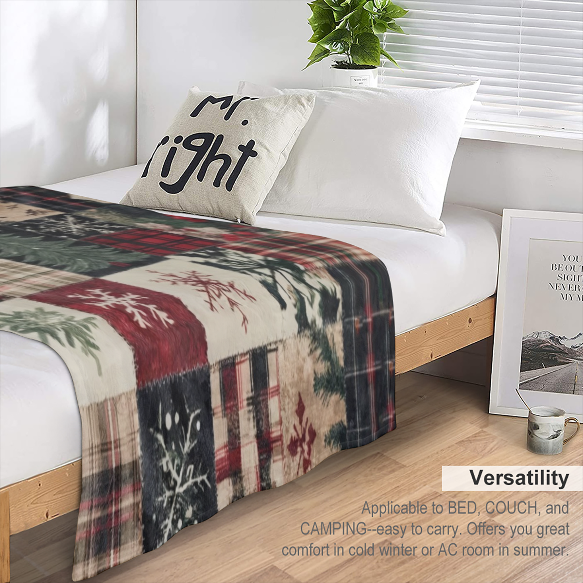Cozy Flannel Christmas blanket in snow and pine pattern - soft and warm, suitable for sofas, beds, cars, offices, camping - all- season gift, Christmas throw blanket