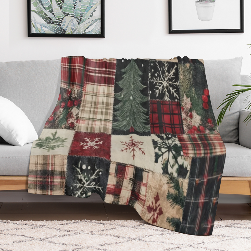 Cozy Flannel Christmas blanket in snow and pine pattern - soft and warm, suitable for sofas, beds, cars, offices, camping - all- season gift, Christmas throw blanket