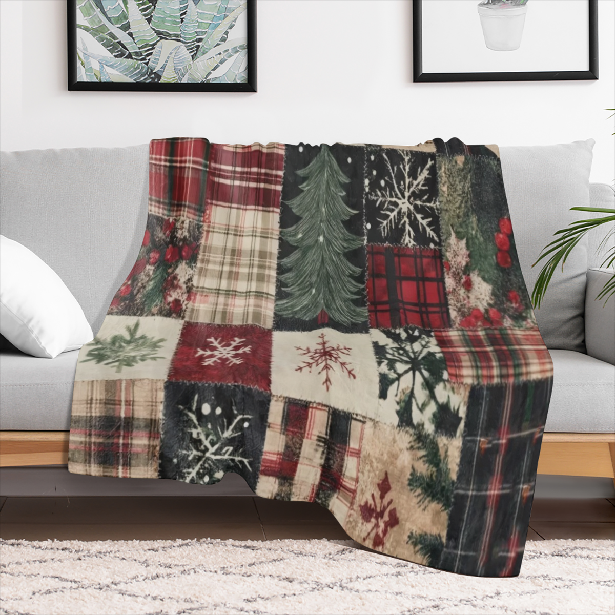 Cozy Flannel Christmas blanket in snow and pine pattern - soft and warm, suitable for sofas, beds, cars, offices, camping - all- season gift, Christmas throw blanket