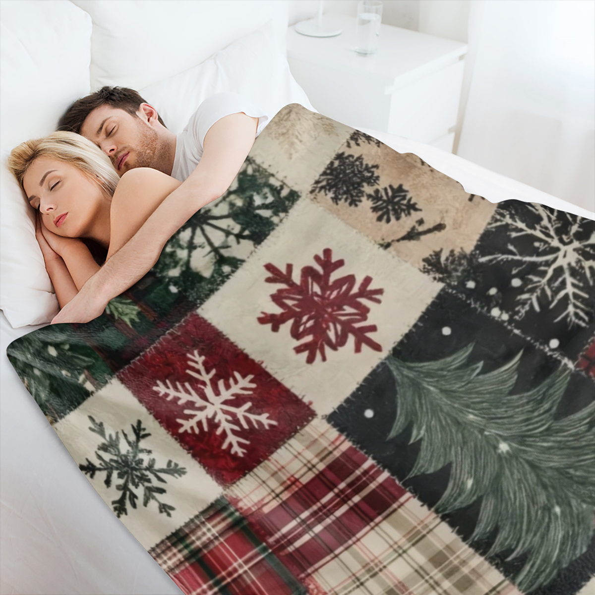 Cozy Flannel Christmas blanket in snow and pine pattern - soft and warm, suitable for sofas, beds, cars, offices, camping - all- season gift, Christmas throw blanket