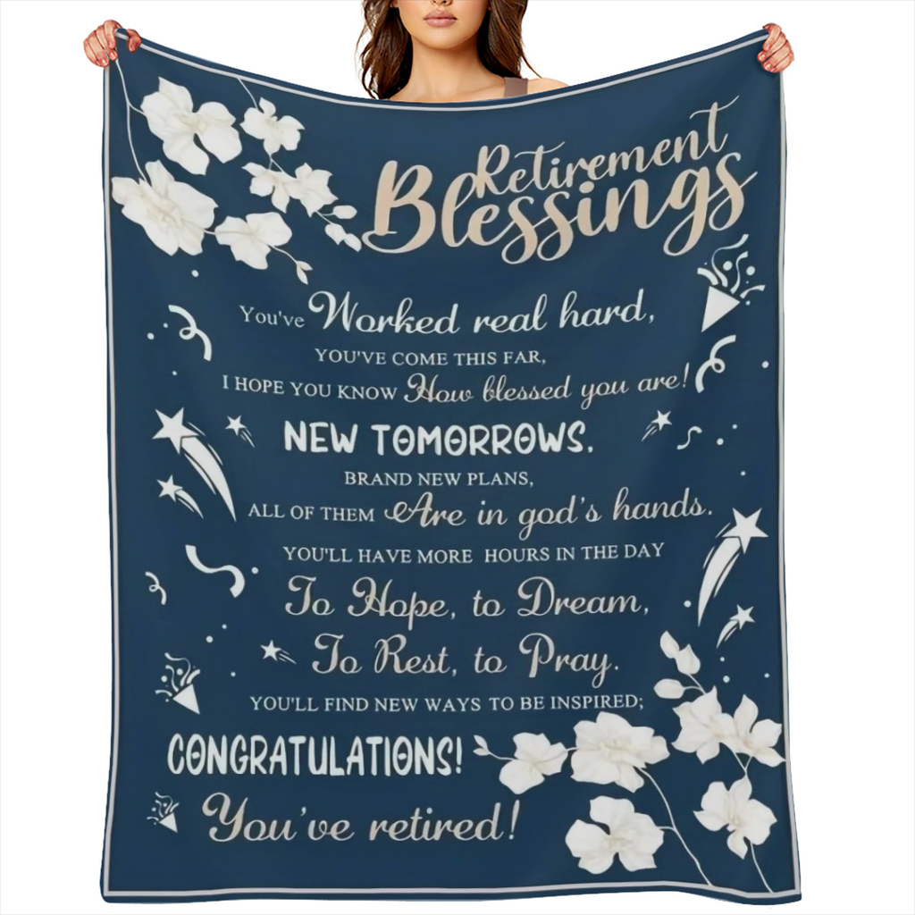 1pc Glam Style Polyester Retirement Gift Throw Blanket - All Seasons Woven Office Farewell Present for Dads, Nurses, Doctors, Colleagues - Red Happy Retirement Print CouchCarBedding Blanket