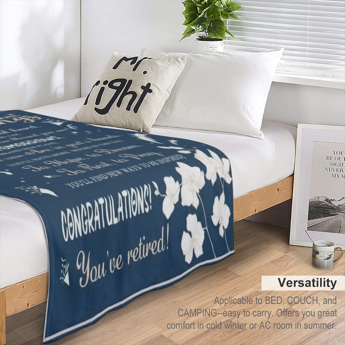 1pc Glam Style Polyester Retirement Gift Throw Blanket - All Seasons Woven Office Farewell Present for Dads, Nurses, Doctors, Colleagues - Red Happy Retirement Print CouchCarBedding Blanket