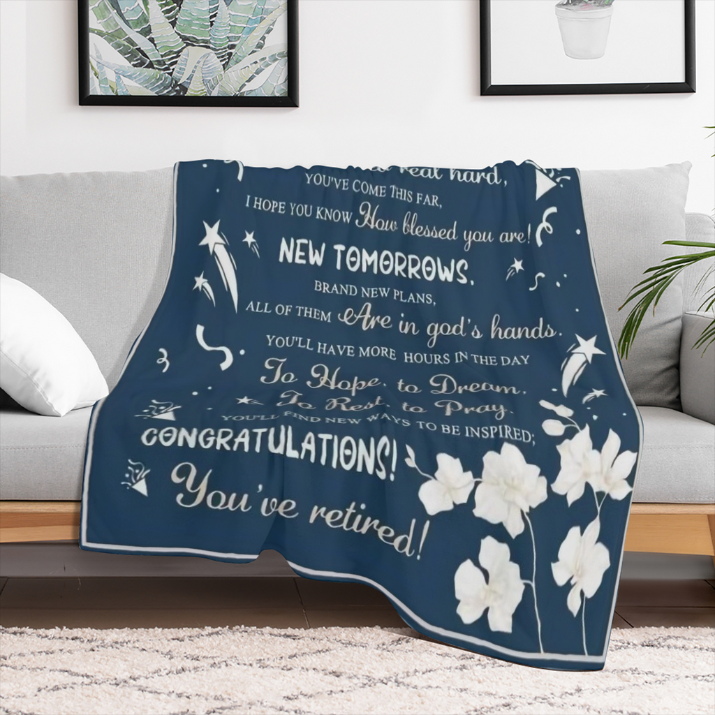 1pc Glam Style Polyester Retirement Gift Throw Blanket - All Seasons Woven Office Farewell Present for Dads, Nurses, Doctors, Colleagues - Red Happy Retirement Print CouchCarBedding Blanket