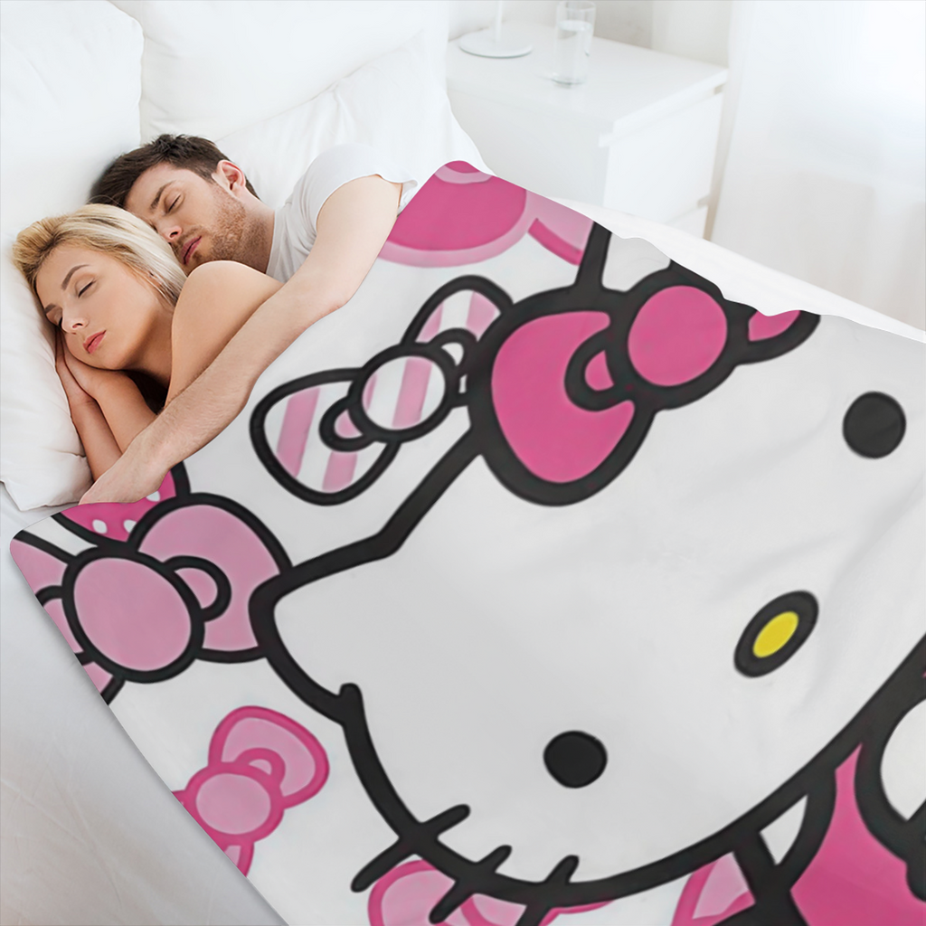 Cozy Sanrio Hello Kitty Flannel Blanket - Thick, Soft & Warm Double- Sided Throw with Vibrant 3D Print Perfect All- Season Gift for & Fans Red & White with Pink Accents Hand Wash Only, Hello Kitty Bla