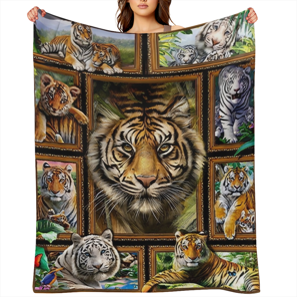 1pc Cozy Tiger Print Fleece Blanket - Soft Flannel Throw for Sofa, Bed, Travel, Camping, Living Room, Office, Couch, Chair - Warm, Lightweight, Digital Printing, Gift Idea for Family or Friends
