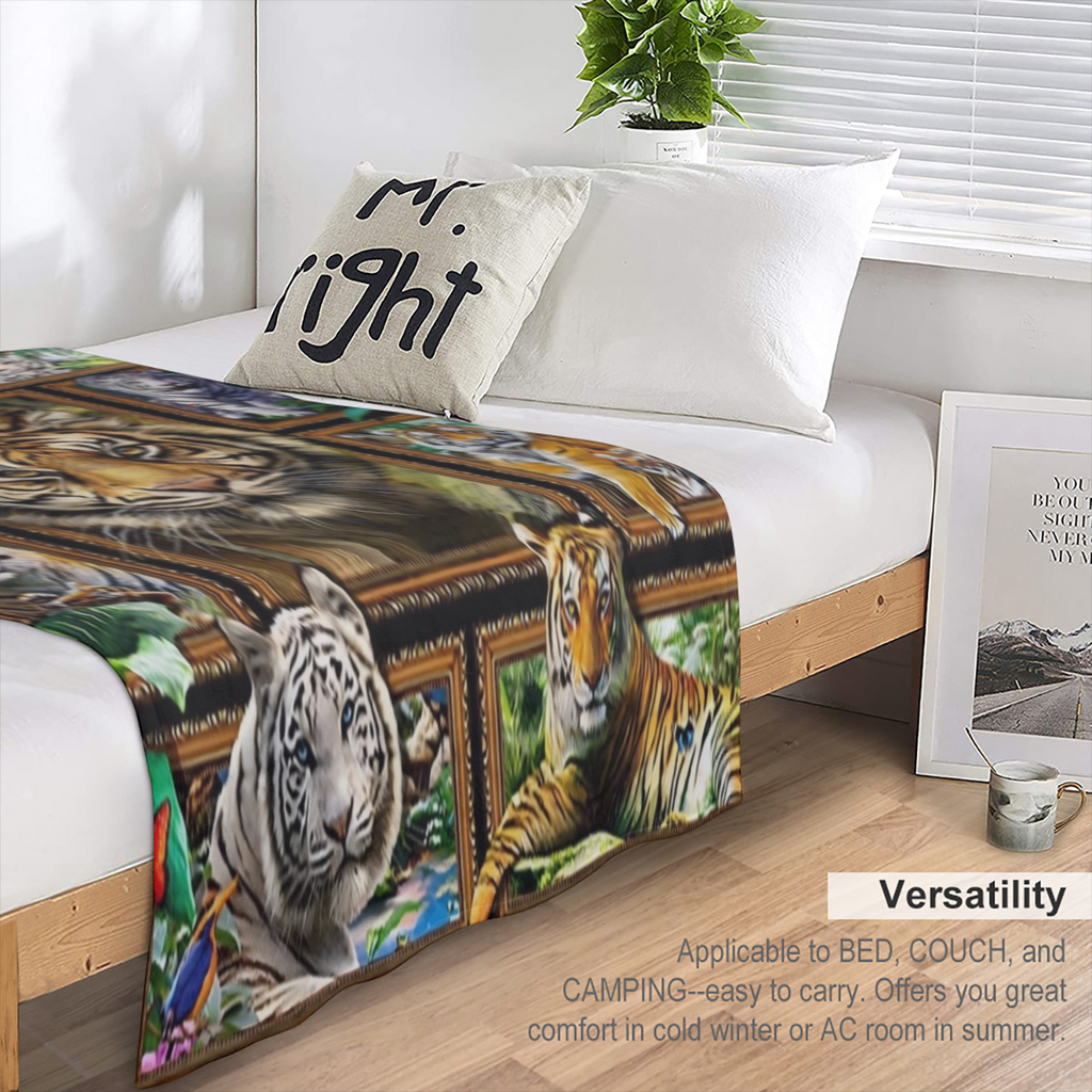 1pc Cozy Tiger Print Fleece Blanket - Soft Flannel Throw for Sofa, Bed, Travel, Camping, Living Room, Office, Couch, Chair - Warm, Lightweight, Digital Printing, Gift Idea for Family or Friends